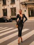 Diynav Temperament V-Neck Snake-Shaped Accessory Long-Sleeved PU Leather Ass Leather Dress Autumn And Winter New Dress