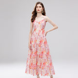 Diynav Court Wind Shattered Flowers Hanging Dress Women's Summer Net Yarn Hollow Waist Design Chic Dress