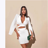 Diynav Women's Sexy Ass Dress Female White High-End Temperament Long-Sleeved Small Suit Dress Skirt
