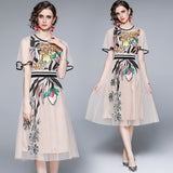 Diynav Collar Lotus Leaf Short Sleeve Heavy Industry Mesh Embroidery Flower Waist Swing Princess Style Dress 2025 Summer New