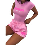 Diynav Summer New Fashion Casual Letter Printing Body Repair Short-Sleeved Women's Set