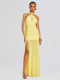 Diynav Solid Color Sexy Hanging Neck Mesh Splicing Dress High-End Temperament Open Dress Dress Dress