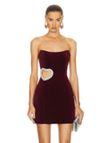 Diynav Women's Love Hot Diamond Decoration Sexy Hollow Breast Skirt Short Dress Dress Dress Dress Dress Dress