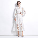 Diynav Elegant Lace Dress Autumn 2024 New Bubble Sleeve Long Sleeve Embroidered Dress Dress Woman