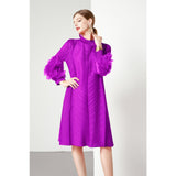 Diynav Design Feeling Flower Sleeve Dress Women's New Spring And Autumn Folds Large Size Loose Mother Dress Long