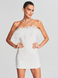 Diynav Women's Dress Sexy Bareback Ostrich Hairy Twisted Dress High-End Temperament Fashion Sleek Ass Skirt