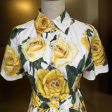 Diynav Rose Print Short Sleeve Single Buckle With Waist Cotton Dress Spring And Summer Women's New 2024