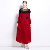 Diynav Senior Sense Of The Famous Fan Heavy Industry Nail Bead Dress Temperament Sister Fan Lantern Sleeves Loose Skirt