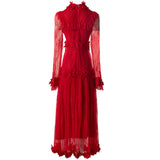 Diynav Industry Three-Dimensional Flower Collared Long-Sleeved Lace-Bum Dress Princess Dress Autumn And Winter Women's Dress New 2024