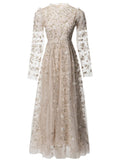 Diynav Industry Embroidery Flower Long Sleeve Mesh Perspective To Close The Waist Swing Dress Dress Dress New Women's Dress Spring And Summer 2024