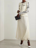 Diynav Name Studded Woven Strip Lace Embroidery Hook Hollow 100-Fold Long Dress Apricot Color