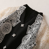 Diynav Feng Shui Soluble Flower Splicing Nails Button Long-Sleeved Black Dress Women's New Spring 2025