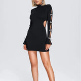 Diynav Long-Sleeved Bows Hollow Dark-Cuffled Mini Skirt Babes Twinning Dress
