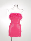 Diynav Cross-Border Women's Sexy Bareback Ostrich Hairy Twilight Dress Temperament Squints