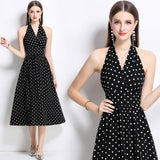 Diynav Retro Sleeveless Dress Wave Point Small Bare Back V Collar Hanging Neck Tea Break Skirt Hong Kong Wind Girl Summer 2025