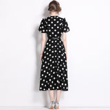Diynav Lotle Leaf Short-Sleeved Single Buckle Tidling With Belt Dot Wave Point Princess Wind Swing Dress 2024 Summer New