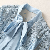 Diynav Long Sleeve Temperament Fashion Water-Soad Hook Flower Blue Dress 2025 Spring And Summer New Women's Clothing