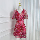 Diynav Summer New French Design Heavy Industry Three-Dimensional Flowers Slimming Thin And Hip Delicate Dress Women's Clothing