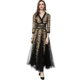 Diynav V-Neck Seven-Sleeve Embroidered Mesh Dress Dress Spring And Summer Women's New 2024
