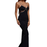 Diynav Heart-Bursting Dress Sexy Sling Diamond Chain Long Body-In-Handling Bandatry Dress