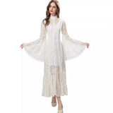 Diynav Style Collar Lace Splicing Horn Long Sleeve Long Dress Dress Spring And Summer New Women's Dress 2024
