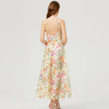 Diynav Court Wind Shattered Flowers Hanging Dress Women's Summer Net Yarn Hollow Waist Design Chic Dress