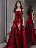 Diynav Dress 2024 New Wine Red Slings High-End Temperament Famous Host Engagement Toast Dress