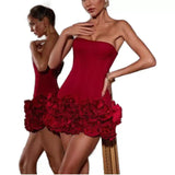 Diynav Women's Red High-End Sexy Corset Dress Body Floral Dress Dress Skirt