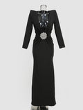 Diynav Women's Sexy Deep V-Folded Long-Sleeved Dress Dress Long Dress Dress