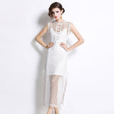 Diynav New French Fashion Dinner Mature Dignified Salt Wind Hollow Rounded Sleeveless Dress