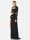 Diynav Women's New Sexy Perspective Umbilly Net Yarn Long-Sleeved Dress Long-Sleeved Dress Temperament Low-Breasted High Open Fork Dress