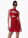 Diynav Women's New Sexy Hollow Sleeveless Dress Flower Decoration Folding Ass Dress Dress Dress