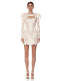 Diynav Fashion Elegant Shoulder Long Sleeve Two-Set Lace Sexy Nail Beads Sling Dress