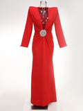 Diynav Women's Sexy Deep V-Folded Long-Sleeved Dress Dress Long Dress Dress