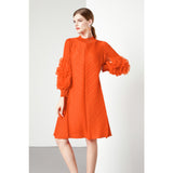Diynav Design Feeling Flower Sleeve Dress Women's New Spring And Autumn Folds Large Size Loose Mother Dress Long