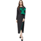 Diynav Collar Bud Bow Long Sleeve Sexy Open Fork Bag Cleni Pencil Mid-Long Dress Women's New Autumn And Winter 2024