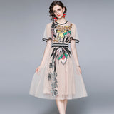 Diynav Collar Lotus Leaf Short Sleeve Heavy Industry Mesh Embroidery Flower Waist Swing Princess Style Dress 2025 Summer New