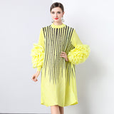 Diynav Gas Handmade Large Petal Striped Folded Dress Female Senior Sense Thin Long Folded Dress