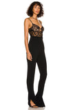 Diynav Hepburn Women's Sling Lace Bandage Elastic Slimming Jumpsuit Fish Bone Long Black