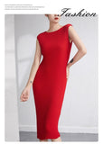 Diynav Fish Squid Folding Vest Dress Women's Summer Temperament Simple Embody Sleeveless Over The Knee Wrinkle Open One-Step Skirt