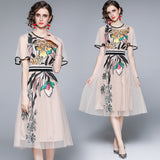 Diynav Collar Lotus Leaf Short Sleeve Heavy Industry Mesh Embroidery Flower Waist Swing Princess Style Dress 2025 Summer New
