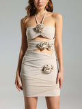 Diynav Sexy Boobs Mesh Flowers Design Short Skirt Hollow Folded Back Wrinkle Body Hip Skirt