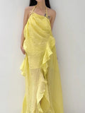 Diynav Fashion Show-Back Vintage Linen-Backed Lint-Slanted Shoulder-Hanging Neck Dress Dress Female Designer