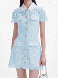 Diynav Pink Design Collar Lace Hollow Single Buckle Short Dress Spring And Summer New