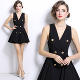 Diynav Sleeveless Vest Dress Female Body Senior Sense V Collar Short Skirt Temperament Niche Waist A-Word Skirt