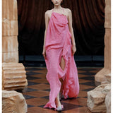 Diynav Fashion Show-Back Vintage Linen-Backed Lint-Slanted Shoulder-Hanging Neck Dress Dress Female Designer