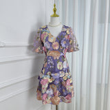 Diynav Summer New French Design Heavy Industry Three-Dimensional Flowers Slimming Thin And Hip Delicate Dress Women's Clothing