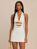Diynav Sexy Hollow Hanging Back Hanging Neck Dress Metal Decorative Temperament Dress Skirt Skirt Skirt