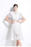 Diynav Temperament-Éí-In-So-Potted Lace Dress 2025 Spring/Summer New French High-End Squeer Hook Water-Soluble Lace Dress