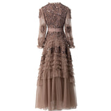 Diynav Lint Collar Retro Net Yarn Dress Dress Dress New Spring And Summer 2025